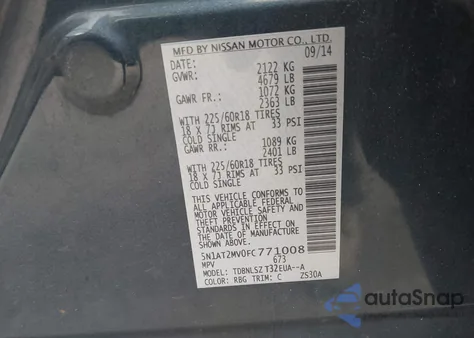 2015 Nissan Rogue Sl from USA, damaged, VIN 5N1AT2MV0FC771008